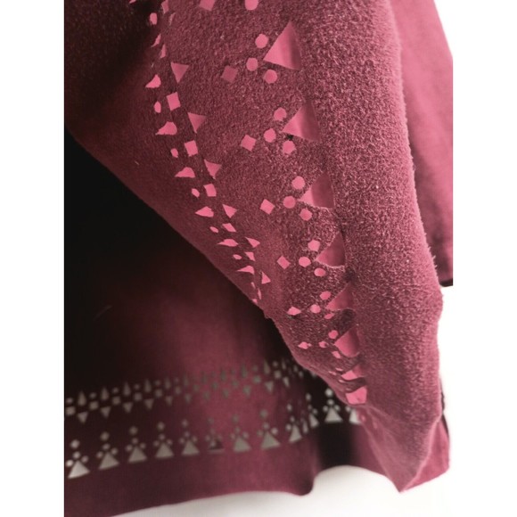 Westbound Women's Petite Sz PM Red Wine Faux Suede Long Sleeve Tasseled Top - Picture 7 of 16